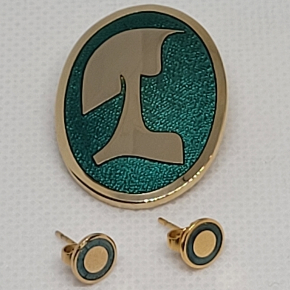 GERVAIS Vintage Abstract Modernist Brooch & Earring Set, Made in Canada, Signed